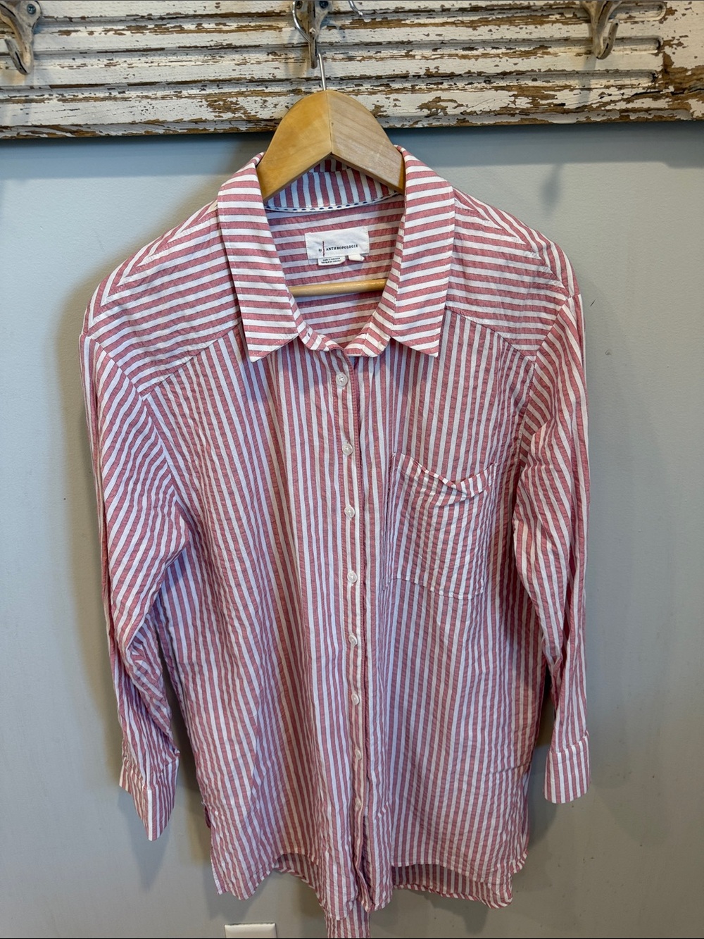 Anthropologie Oversized Striped Long-Sleeve Blouse Size Large - Picture 2 of 8